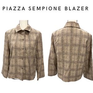 Piazza Sempione Blue & Brown Wool Boxy Buttondown Blazer Size S/M Vintage Womens